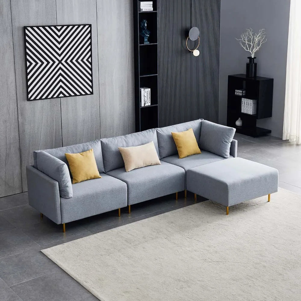 Hot Sale L-shape Combination Sectional Sofa Living Room Gray Fabric Sofa Set