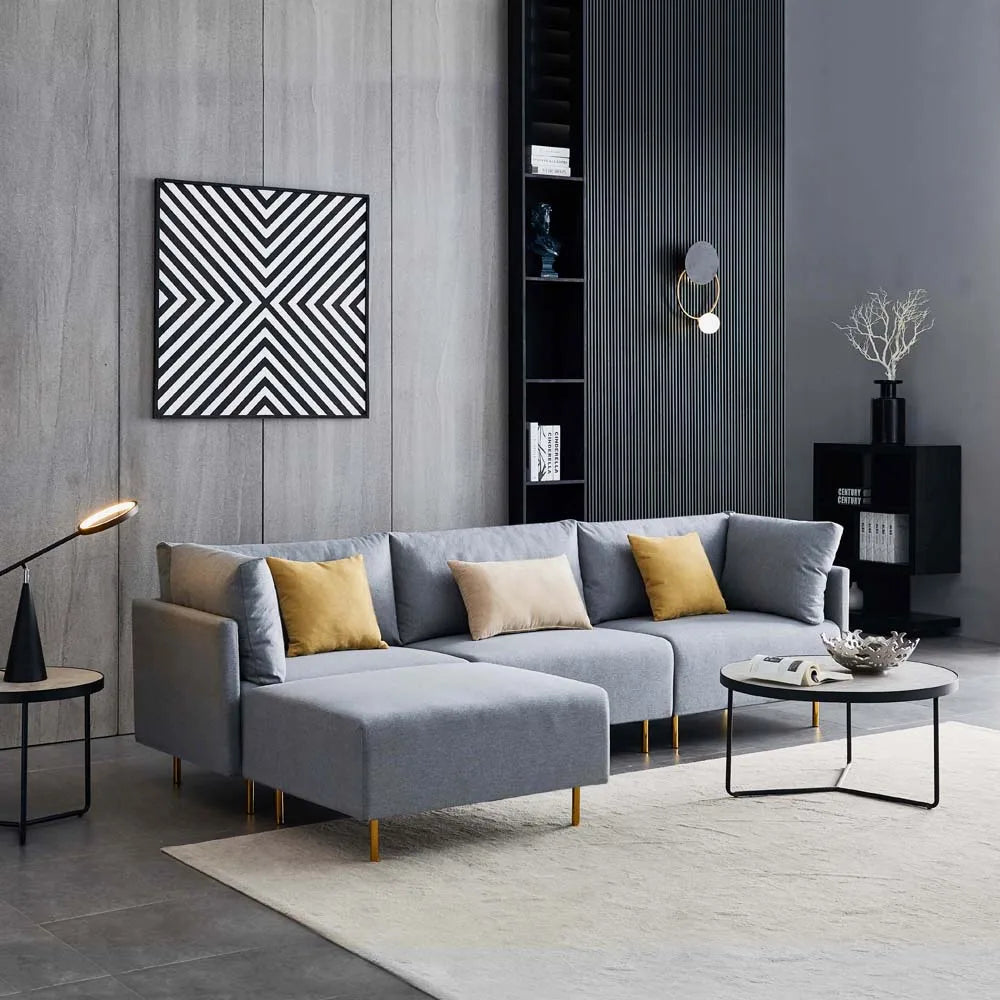 Hot Sale L-shape Combination Sectional Sofa Living Room Gray Fabric Sofa Set