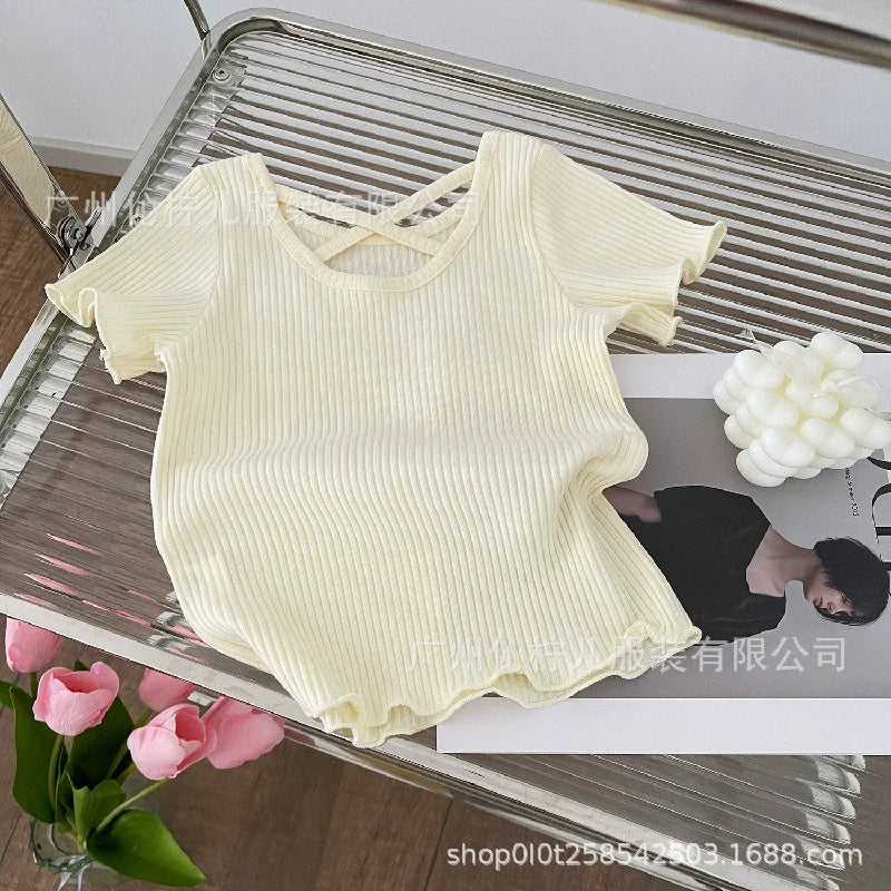 Girls T-Shirt Summer Children Short Sleeved Thin Soft Tops Simple Solid Color Casual Kids Clothing 2-6 Years Sweet Shirtthing
