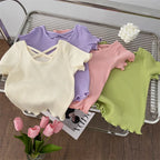 Girls T-Shirt Tops Summer Children Short-Sleeved Tees Casual Thin Soft Tops Simple Solid Kids Clothing 2-6 Years