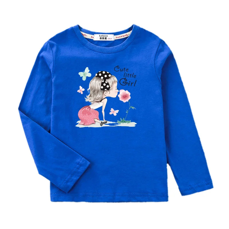 2-13 Year Old Girls Long sleeved Tops Flower & Butterfly Fashion T-shirt Autumn Cartoon Clothing Little Girl Brand Tees