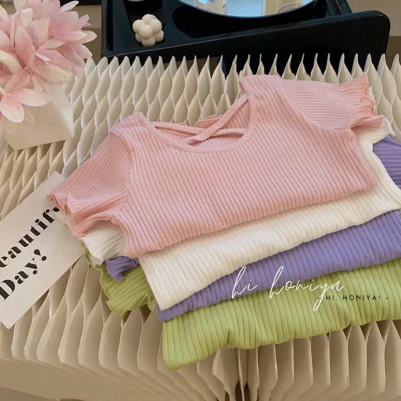 Girls T-Shirt Tops Summer Children Short-Sleeved Tees Casual Thin Soft Tops Simple Solid Kids Clothing 2-6 Years