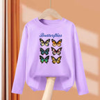 2-13 Year Old Girls Long sleeved Tops Flower & Butterfly Fashion T-shirt Autumn Cartoon Clothing Little Girl Brand Tees