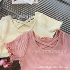 Girls T-Shirt Summer Children Short Sleeved Thin Soft Tops Simple Solid Color Casual Kids Clothing 2-6 Years Sweet Shirtthing
